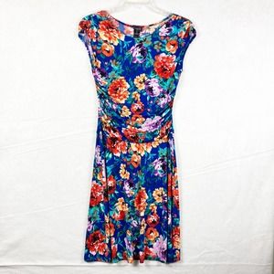 Multicolor Floral Pullover Sheath Dress Ruched Waist A-Line Garden Party Size 8